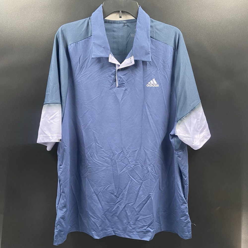Adidas Golf Polo Men's 2XL Short Sleeve Athletic Heat Rdy‎ Shirt Blue / Lilac